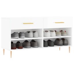 Berkfield Home Shoe Bench High Gloss White 102x35x55 cm Engineered Wood - Size: 102 x 35 x 55 cm - thumbnail 3