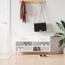 Berkfield Home Shoe Bench High Gloss White 102x35x55 cm Engineered Wood - Size: 102 x 35 x 55 cm