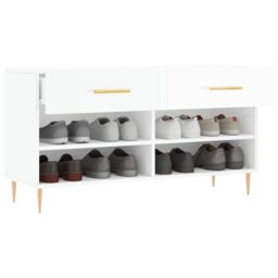 Berkfield Home Shoe Bench High Gloss White 102x35x55 cm Engineered Wood - Size: 102 x 35 x 55 cm - thumbnail 4