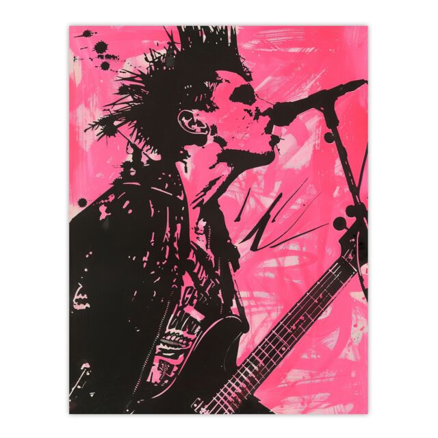 "Artery8 Punk Music Singer Guitarist Modern Portrait Pink Wall Art Print - Size: W24"" x H32""" - image 1