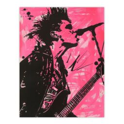 "Artery8 Punk Music Singer Guitarist Modern Portrait Pink Wall Art Print - Size: W24"" x H32""" - thumbnail 1