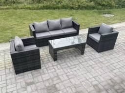 Fimous Lounge Rattan Sofa Set Outdoor Garden Furniture 2 Chairs Rectangular Coffee Table in Dark Grey - thumbnail 2