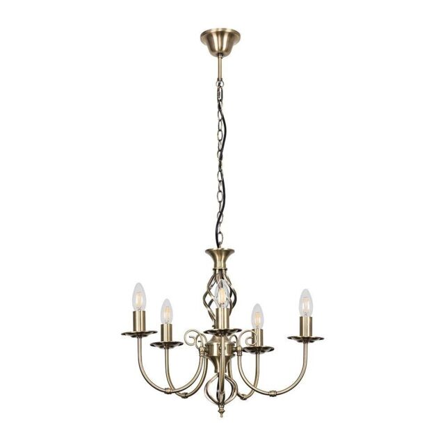ValueLights Memphis Twist 5 Way Antique Gold Ceiling Light Chandelier - image 1