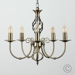 ValueLights Memphis Twist 5 Way Antique Gold Ceiling Light Chandelier - thumbnail 2