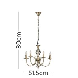ValueLights Memphis Twist 5 Way Antique Gold Ceiling Light Chandelier - thumbnail 6