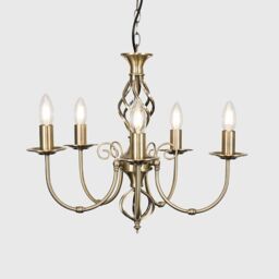 ValueLights Memphis Twist 5 Way Antique Gold Ceiling Light Chandelier - thumbnail 4