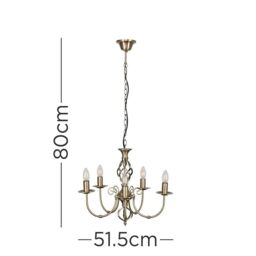 ValueLights Memphis Twist 5 Way Antique Gold Ceiling Light Chandelier - thumbnail 7
