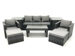 Fimous 7 Seater Rattan Garden Furniture Set Outdoor Lounger Sofa with Coffee Table 2 Armchair 2 Big Footstools 2 Side Tables Dark Grey Mixed - thumbnail 2