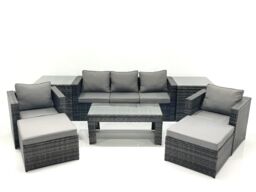 Fimous 7 Seater Rattan Garden Furniture Set Outdoor Lounger Sofa with Coffee Table 2 Armchair 2 Big Footstools 2 Side Tables Dark Grey Mixed - thumbnail 1