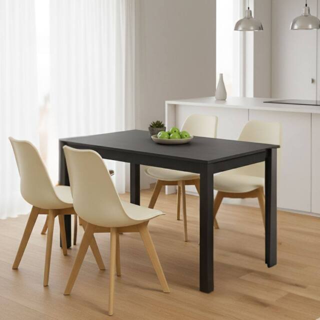 KOSY KOALA Dark Grey Dining Table Set with 4 Cream Dining Chairs - image 1
