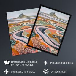 "Artery8 Holy Island Landscape Lindisfarne Castle Painting Wall Art Print - Size: W18"" x H24""" - thumbnail 2