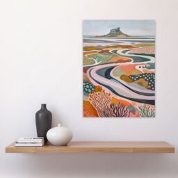 "Artery8 Holy Island Landscape Lindisfarne Castle Painting Wall Art Print - Size: W18"" x H24""" - thumbnail 4
