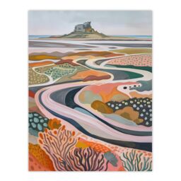 "Artery8 Holy Island Landscape Lindisfarne Castle Painting Wall Art Print - Size: W18"" x H24""" - thumbnail 1