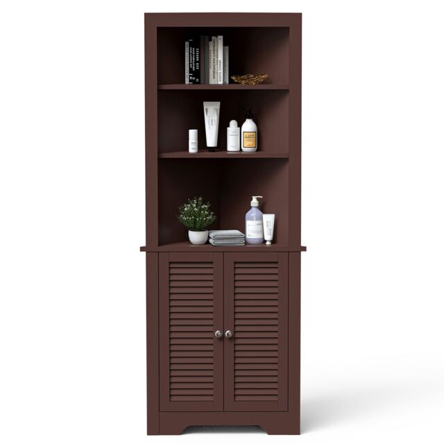 Costway Bathroom Corner Storage Cabinet Free Standing Tall Bathroom Organizer with 3 Shelves in Brown - image 1