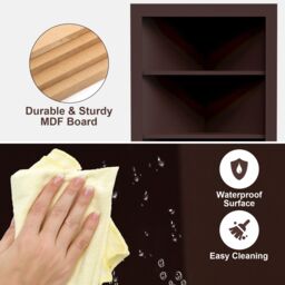 Costway Bathroom Corner Storage Cabinet Free Standing Tall Bathroom Organizer with 3 Shelves in Brown - thumbnail 4