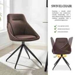 Havendro Brown Faux Leather Swivel Office Chair - No Wheels, 360° Rotation brown - thumbnail 5