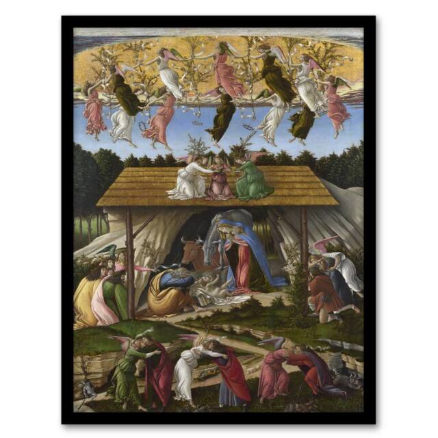 Artery8 Sandro Botticelli Framed Wall Art Print Mystic Nativity Painting in Green - Size: A4 - image 1