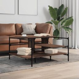 Berkfield Home Coffee Table Brown Oak 100x100x48.5 cm Engineered¬†Wood - thumbnail 3