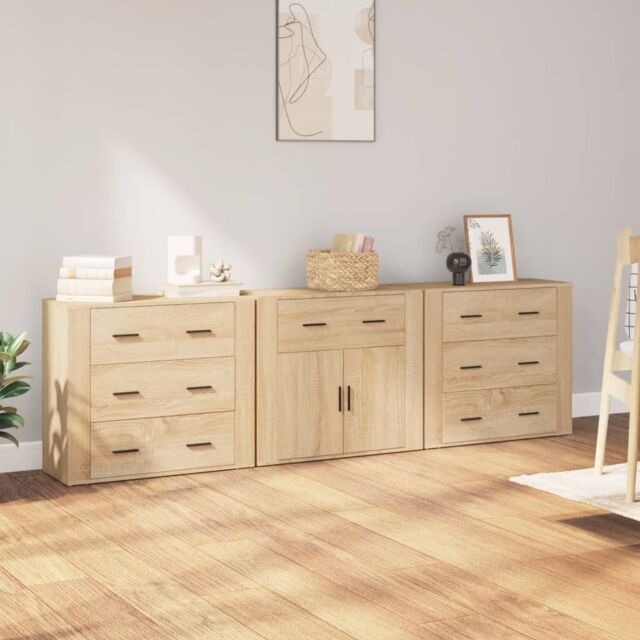 Berkfield Home Sideboards 3 pcs Sonoma Oak Engineered Wood in Brown - image 1