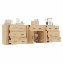 Berkfield Home Sideboards 3 pcs Sonoma Oak Engineered Wood in Brown - thumbnail 4