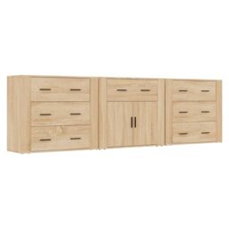 Berkfield Home Sideboards 3 pcs Sonoma Oak Engineered Wood in Brown - thumbnail 2