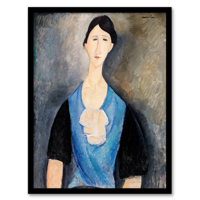 Artery8 Amedeo Modigliani Framed Wall Art Print Young Woman in Blue Portrait in Grey - Size: A4 - image 1