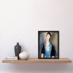 Artery8 Amedeo Modigliani Framed Wall Art Print Young Woman in Blue Portrait in Grey - Size: A4 - thumbnail 2