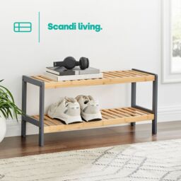 LIVIVO 2-Tier Bamboo Shoe Rack - Multipurpose Storage Stand Shelf Organizer in Natural - thumbnail 4