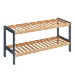 LIVIVO Grey Bamboo 2 Tier Shoe Rack Storage Bench Hallway Organiser in Natural