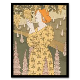 Artery8 Maurice Pillard Verneuil Framed Wall Art Print Laburnum & Foxglove in Khaki - Size: A4 - thumbnail 1