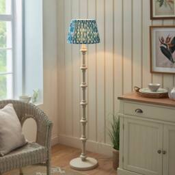 Netlighting Carnaby Almond White Floor Lamp Blue Fabric Ikat Shade 35cm B22 - thumbnail 2