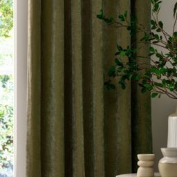 Yard Heavy Chenille Velvet Room Darkening Pencil Pleat Curtain Pair in Olive - Size: 168 cm width x 229 cm drop - thumbnail 3