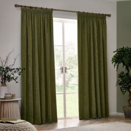 Yard Heavy Chenille Velvet Room Darkening Pencil Pleat Curtain Pair in Olive - Size: 168 cm width x 229 cm drop - thumbnail 5