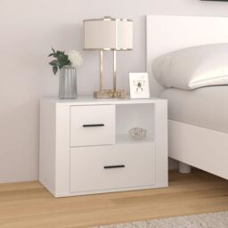 Berkfield Home Bedside Cabinet White 60x36x45 cm Engineered Wood - Size: 60 x 36 x 45 cm - thumbnail 1