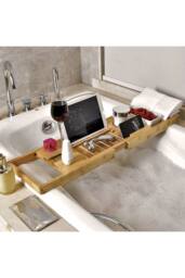 Living and Home Extendable Bamboo Bath Tray in Brown - thumbnail 5