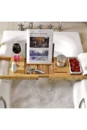 Living and Home Extendable Bamboo Bath Tray in Brown - thumbnail 2