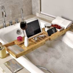 Living and Home Extendable Bamboo Bath Tray in Brown
