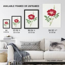 Artery8 Red Flower Vintage Framed Wall Art Print Japanese Botanical - Size: A4 - thumbnail 3