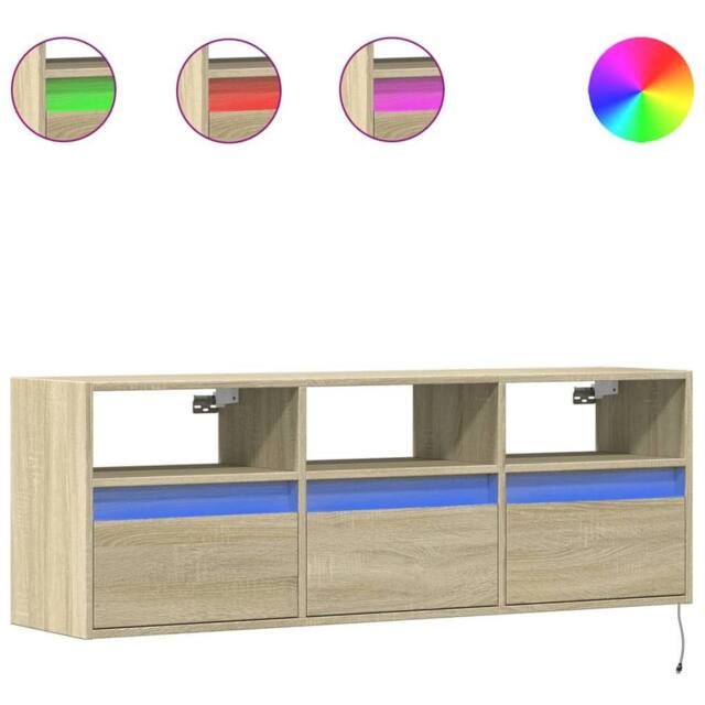Berkfield Home TV Wall Cabinet with LED Lights Sonoma Oak 130x31x45 cm in Light Brown - Size: 130 x 31 x 45 cm - image 1