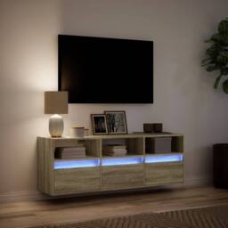 Berkfield Home TV Wall Cabinet with LED Lights Sonoma Oak 130x31x45 cm in Light Brown - Size: 130 x 31 x 45 cm - thumbnail 5