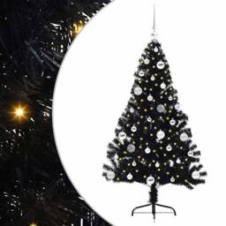 Berkfield Home Beautiful Artificial Pre-lit Christmas Tree Black 150 cm PVC - thumbnail 3