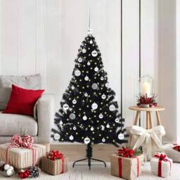 Berkfield Home Beautiful Artificial Pre-lit Christmas Tree Black 150 cm PVC - thumbnail 2