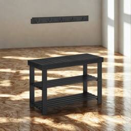 Pirlo Plush 3 Tier Bamboo Shoe Bench Rack with Coat Hooks in Black - thumbnail 6