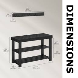Pirlo Plush 3 Tier Bamboo Shoe Bench Rack with Coat Hooks in Black - thumbnail 8
