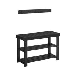 Pirlo Plush 3 Tier Bamboo Shoe Bench Rack with Coat Hooks in Black - thumbnail 9