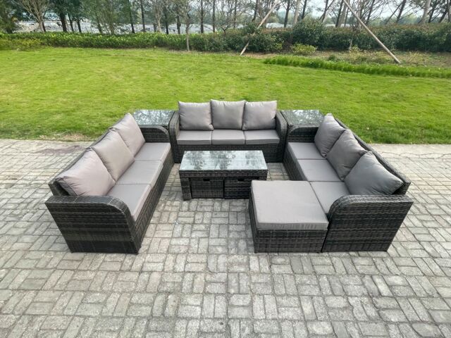 Fimous Rattan Garden Furniture Set 12 Seater Indoor Outdoor Patio Sofa Set with Coffee Table 3 Footstools 2 Side Tables Dark Grey Mixed - image 1