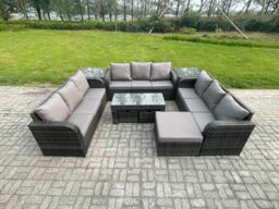 Fimous Rattan Garden Furniture Set 12 Seater Indoor Outdoor Patio Sofa Set with Coffee Table 3 Footstools 2 Side Tables Dark Grey Mixed - thumbnail 1