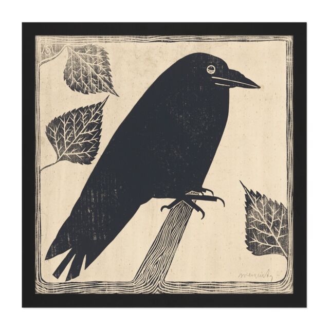 "Artery8 Wall Art Print Samuel Jessurun De Mesquita Picture Of A Crow Square Framed Picture 16X16 Inch in Black - Size: W16"" x H16""" - image 1