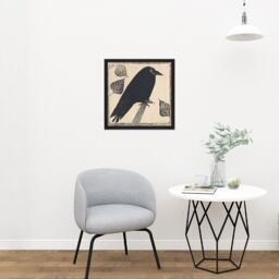 "Artery8 Wall Art Print Samuel Jessurun De Mesquita Picture Of A Crow Square Framed Picture 16X16 Inch in Black - Size: W16"" x H16""" - thumbnail 2