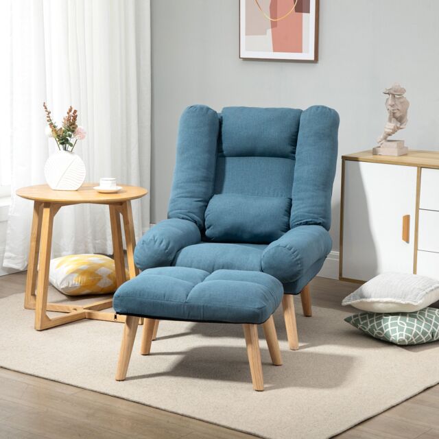 HOMCOM Occasional Recliner with Ottoman, 3-Position Adjustable Reclining in Blue - image 1